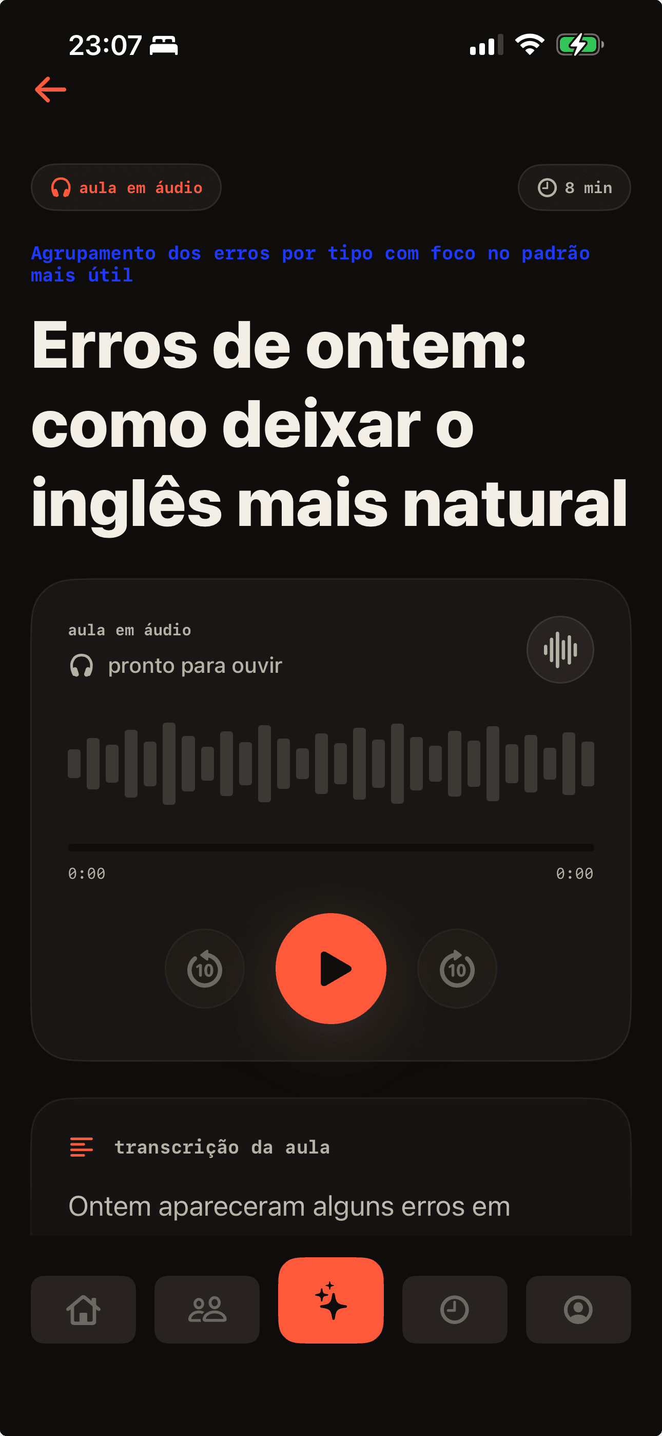 tela do app · aula gerada