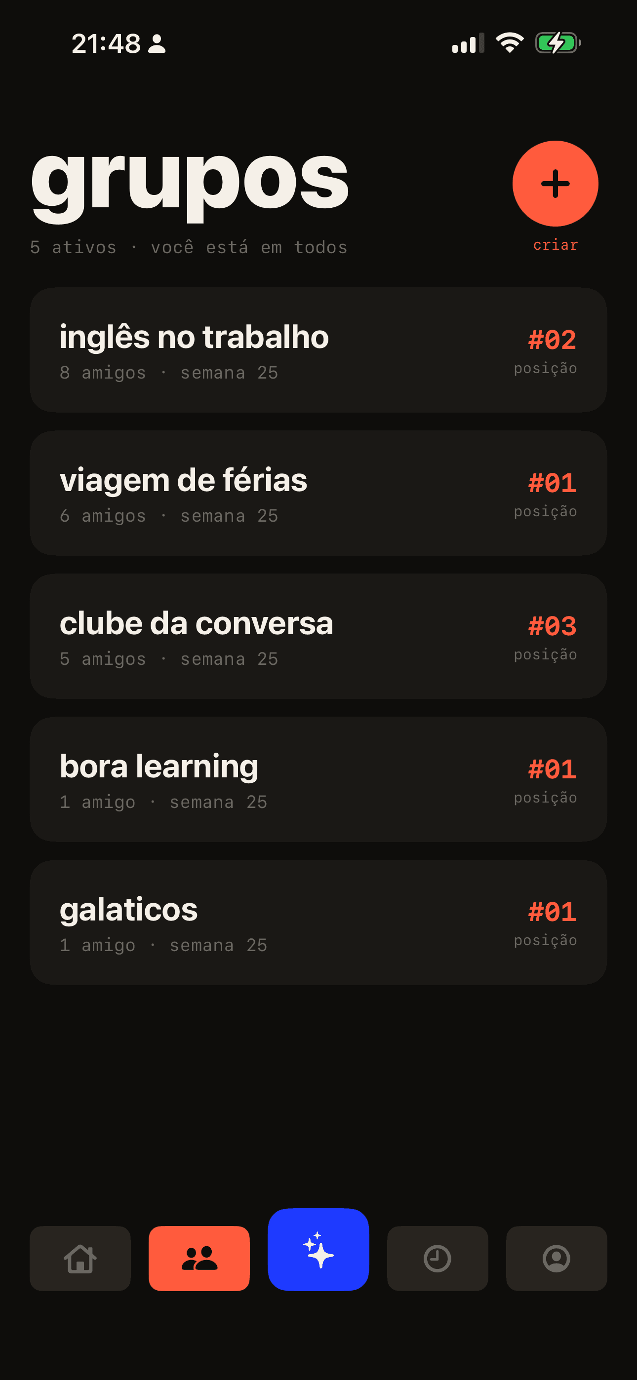 tela do app · ranking do grupo